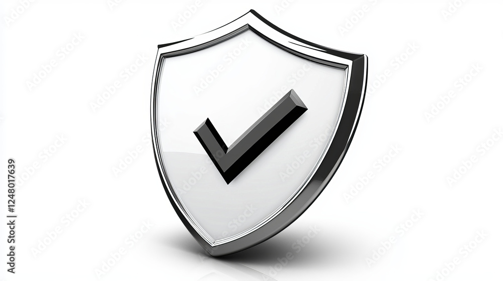 Poster 3d render shield with padlock and tick sign. concept of privacy, good password, secure data protecti