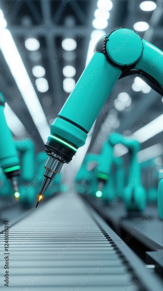 Aufkleber robotic arm with precision tools in modern assembly line technology environment