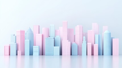 3D colorful cartoon cityscape featuring a variety of buildings with vibrant pastel colors. Perfect for playful urban-themed designs and animated graphics