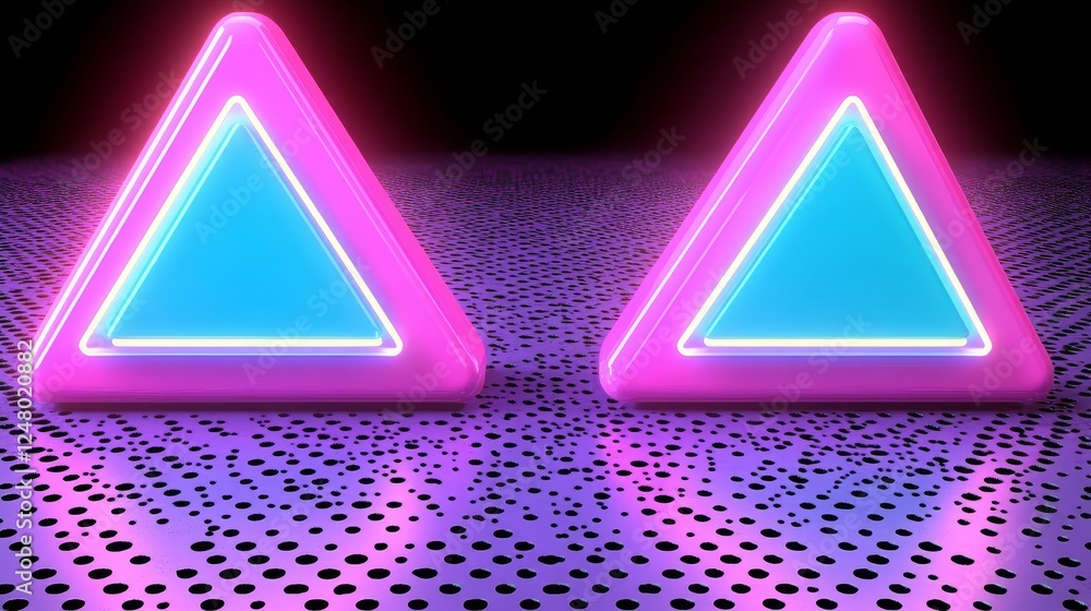Poster neon pink and cyan triangular frames futuristic abstract background