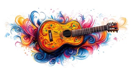 Vibrant Guitar Explosion in Colorful Digital Art