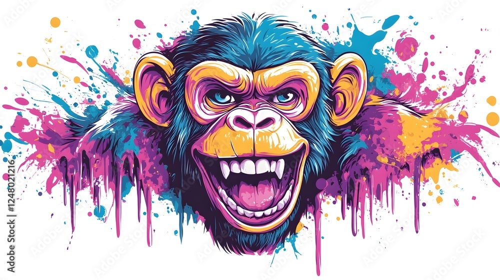 Wall mural Vibrant Colorful Playful Chimpanzee Monkey Face Graphic