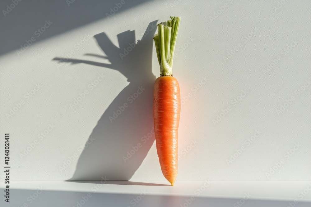 Poster a fresh carrot sits on a clean white surface, ready for use or display