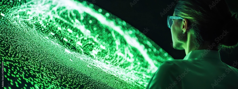 Aufkleber scientist observing digital data visualization in green hues with futuristic technology and abstract