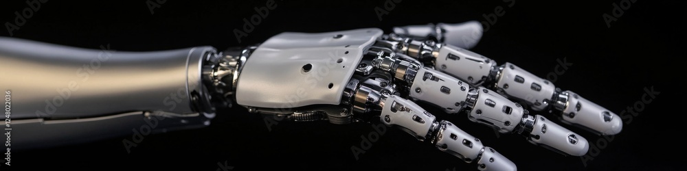 Aufkleber close-up view of a robotic hand with a wrist, suitable for use in illustrations about technology or 