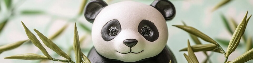 A close-up shot of a cuddly toy panda bear sitting in a tree, great for kids' illustrations or educational materials