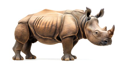 Naklejka premium Wild Rhinoceros Profile, Studio, White Background