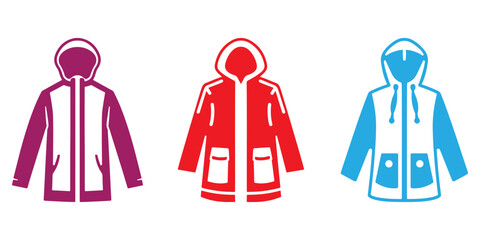 Professional Hiking Raincoat Icons Silhouette Vector Illustration