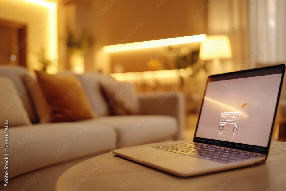 Poster a laptop computer sits on a table with no one around, ready for use