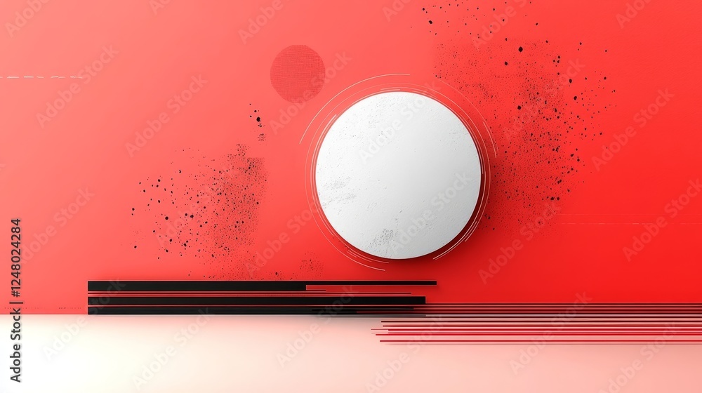 Poster abstract red background white sphere digital particle design technology innovation