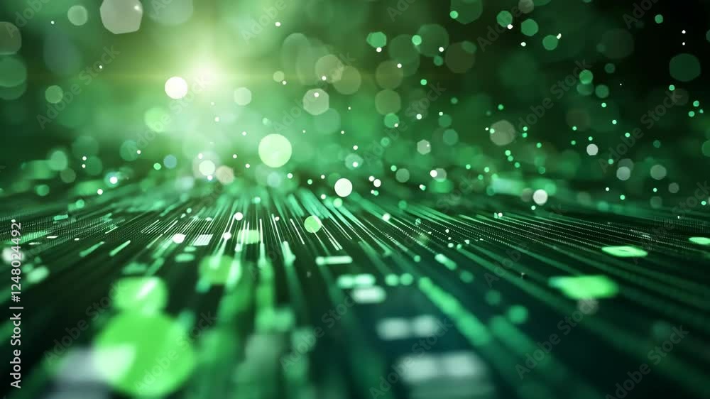 Poster abstract green light particles with depth and motion effect