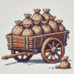Wooden Wagon with Sacks
