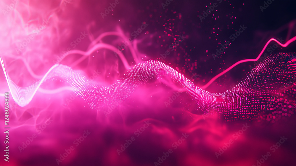 Poster pink neon audio sound voice wave pulse light. abstract radio electronic music frequency vector effec