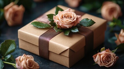 A beautifully wrapped gift with roses.
