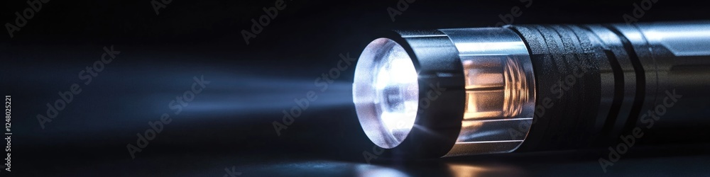 Poster close-up shot of a flashlight lying on a flat surface