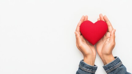 Fototapeta premium 3D hands holding a red heart illustration, symbolizing care, love, and compassion. Perfect for love
