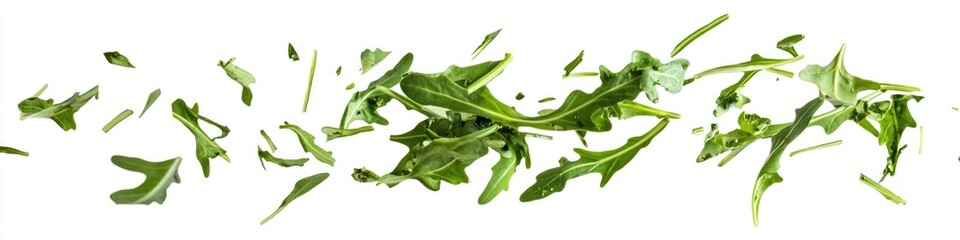 A group of green leaves floating through the air