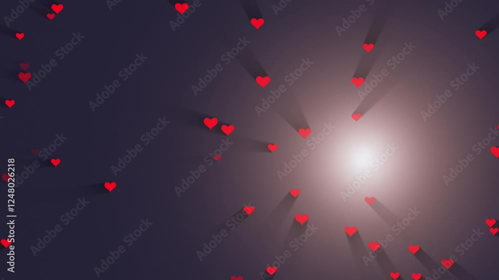 Poster red hearts with shadows on colorful loop background. concept valentine's day motion background.