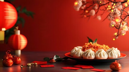 Vibrant Chinese New Year with Traditional Desserts and Decor