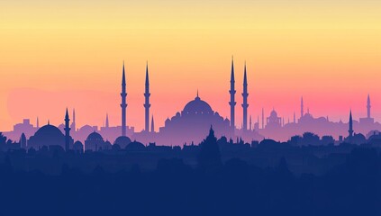 Istanbul sunset silhouette, cityscape, mosque, twilight, travel