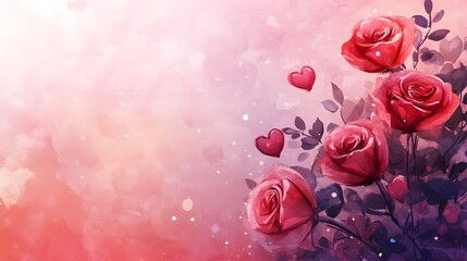 Stunning Red Roses with Hearts Floating in Dreamy Bokeh Background