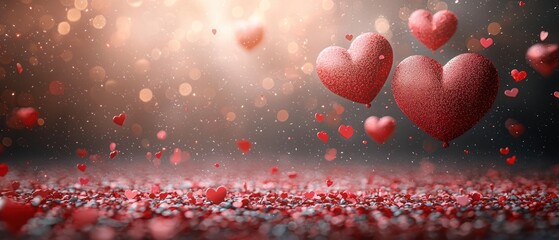 Floating red hearts against a sparkling background.