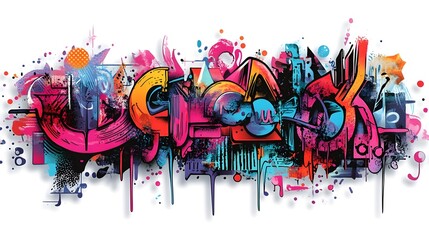 Vibrant Abstract Graffiti Art Explosion with Colorful Paint Splashes and Geometric Shapes