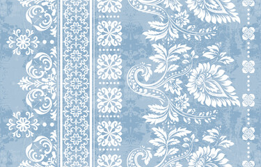 floral pattern vintage ethnic modern embroidery texture boho design vector illustration hand drawn pink flower motif branches leaves wallpaper seamless background border.	
