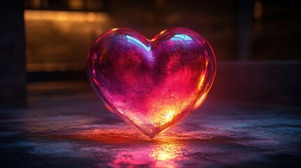 A glowing heart-shaped crystal on a surface.