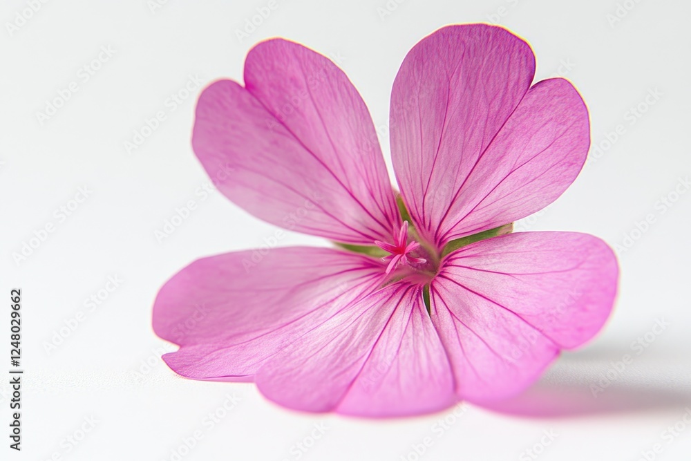 Poster a single pink flower on a white background, ideal for use in designs and projects where a simple yet