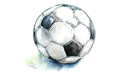 Naklejka premium Watercolor painting depicts a black and white soccer ball