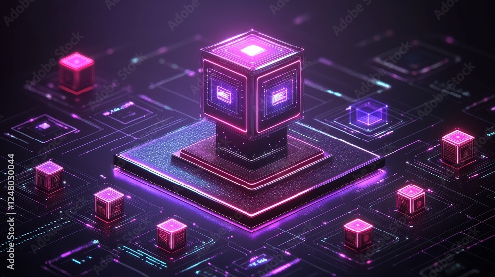 Poster abstract digital core futuristic technology data network blockchain server
