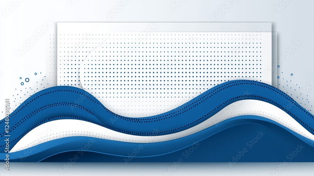Poster abstract blue wave design with halftone patterned card background