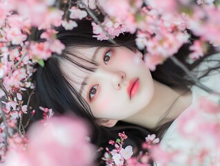 花に囲まれた女性のポートレート - 春の息吹を感じて Portrait of a Woman Surrounded by Flowers - Feel the Breath of Spring