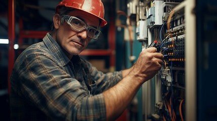Portrait of a Focused Electrician at Work