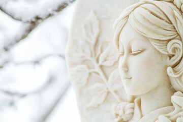Close-up shot of a female statue with detailed facial features