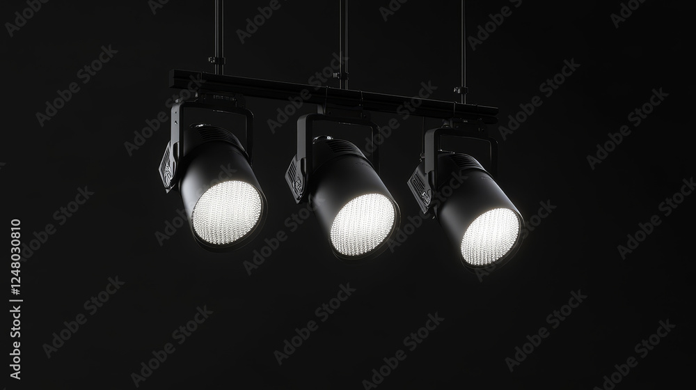 Poster professional stage spotlights with various beam configurations. realistic 3d vector focused illumina