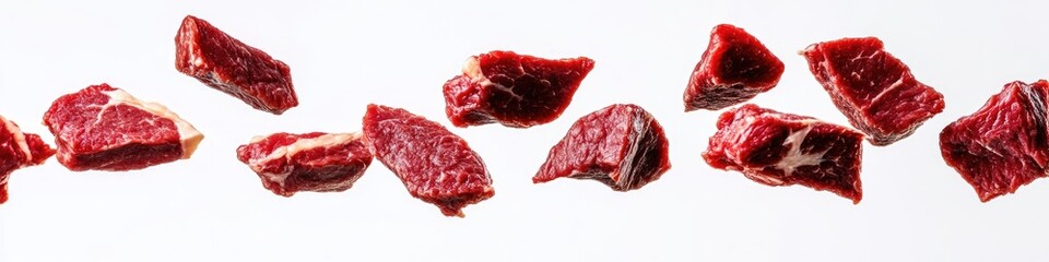 Obraz premium Pieces of meat in mid-air, likely from a butcher or kitchen accident