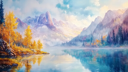 水彩画,風景,自然,淡色,絵画,自然風景,美しい景色