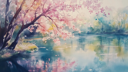 水彩画,風景,自然,淡色,絵画,自然風景,美しい景色