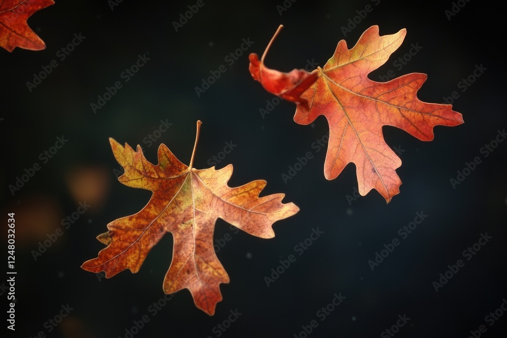 Poster a group of leaves floating in the air, perfect for use as a symbol or decorative element