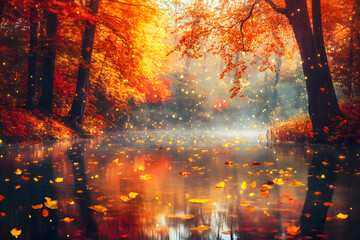 Obraz premium autumn in the forest pool