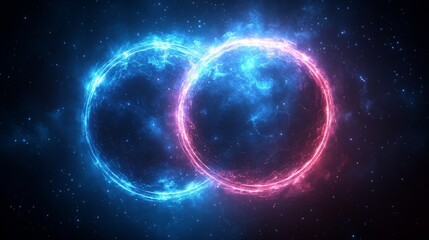 Obraz premium Abstract Cosmic Nebula Twin Rings Glowing Energy Space Background