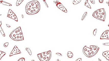 Seamless pattern featuring hand drawn illustrations of various classical Italian foods including pizza, perfect for food backgrounds or packaging design, background, hand drawn, traditional