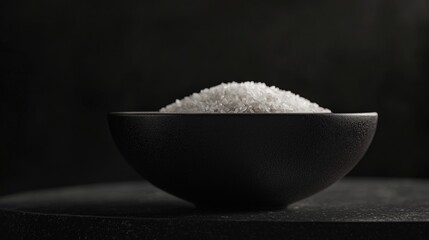 a black ceramic bowl of white rice