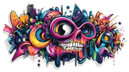 Vibrant Surreal Monstrous Creature Digital Artwork with Psychedelic Graffiti Style Design