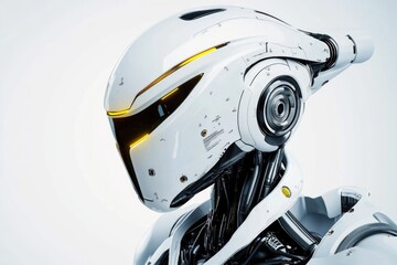 Fototapeta premium A detailed view of a robot wearing a helmet, great for technology or sci-fi themed projects