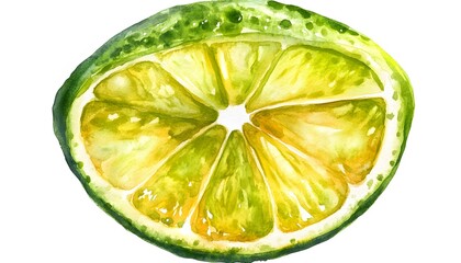Watercolor painting of a sliced lime displays vibrant colors