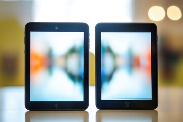Two cell phones placed side by side on a table, ready for use or charging