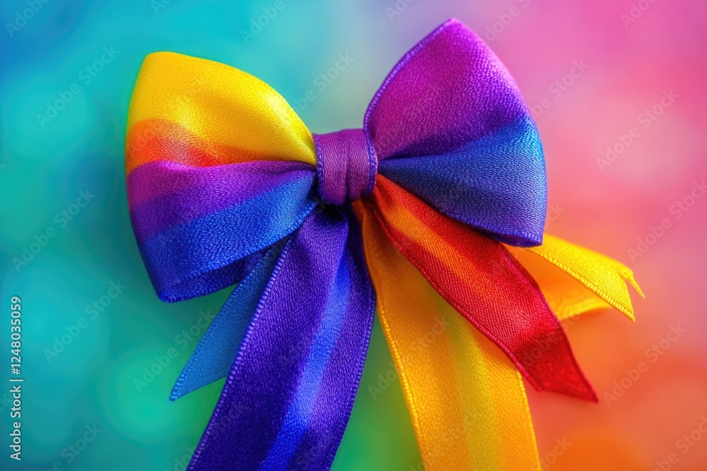 Poster a bright and cheerful colorful bow placed against a vibrant colored background, perfect for adding a